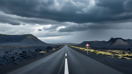 Fototapeta premium Icelandic Solitude: A Road Through Volcanic Landscapes