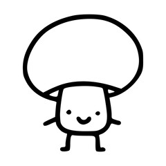 a black and white drawing of a cartoon mushroom with smiling face