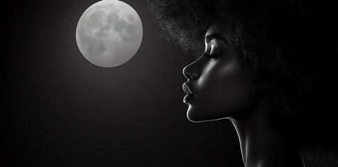 Serene Black Woman Silhouette Under Moonlight