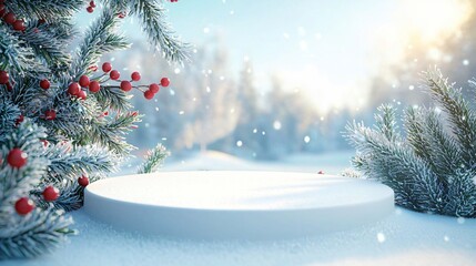 Showcase your product with this festive winter podium scene. Perfect for holiday promotions & seasonal displays. Ample copy space for text integration.