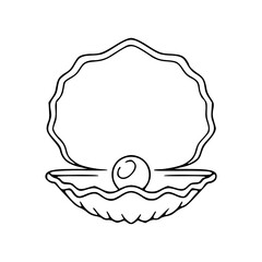 a line art drawing of an open oyster with pearl for coloring pages