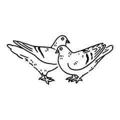 a black and white drawing of a cute pigeon cartoon illustration