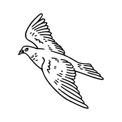 a black and white drawing of a cute pigeon cartoon illustration