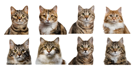 Various Portraits of Domestic Cats Displaying Unique Expressions