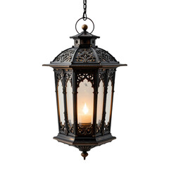 Fototapeta premium Elegant Black Hanging Lantern: Antique Style Lighting isolated on transparent background