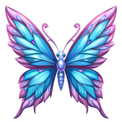 A vibrant, stylized butterfly with intricate blue and pink wings, showcasing detailed patterns and a mesmerizing appearance.