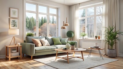 Minimalist Scandinavian style living room with modern decor elements