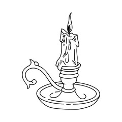 a black and white drawing of a vintage candlelight outline 