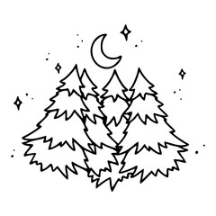 winter forest scene line art