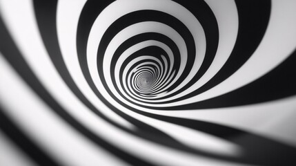A swirling vortex of black and white stripes creates optical illusions