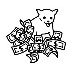 a black and white hand drawn of an adorable chihuahua puppy in pose