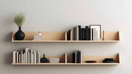 Elegant and Minimalist Wall Shelf Showcasing a Curated Display of Books Vases and Decorative Accents for a Stylish and Balanced Interior