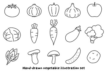 手書き風野菜イラストセット（白黒）