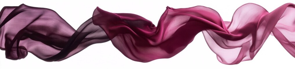 Flowing maroon silk fabric against white background; website banner