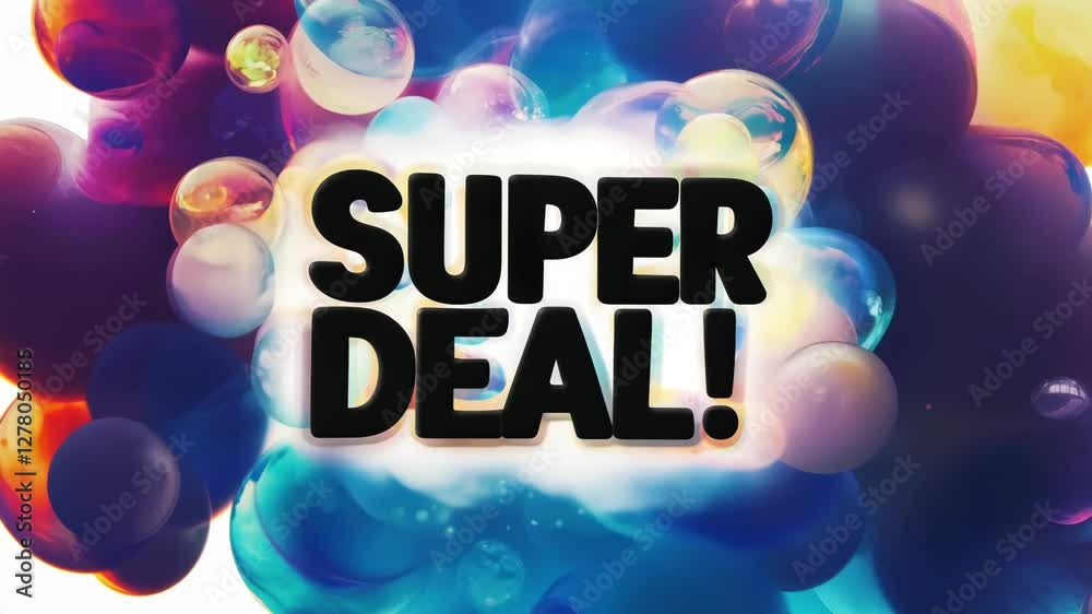 Poster A colorful sign that says Super Deal. It is surrounded by many colorful bubbles. The bubbles are in different sizes and colors
