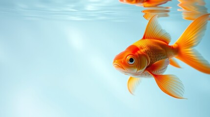 Swimming Goldfish in Blue Water Aquarium Background