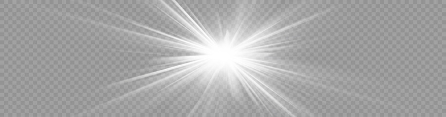 Realistic light burst with shining sun rays, bright glow effect in the top corner, transparent background, white illumination beams spreading, natural sunlight overlay, elegant radiance for creative  © ALLA