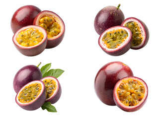 Passion fruits, a Set of fruits, and Passion fruit collections isolated