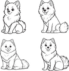 Adorable Cute American Eskimo Dog Sitting Silhouette Vector Art Collection