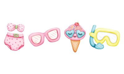 Set of cute summer elements.