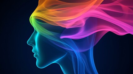 Colorful abstract smoke in orange, pink, and blue on a dark blue background. Hyper-realistic 3D render, perfect for mobile wallpapers and stock photos.