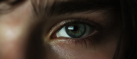 Fototapeta premium Close-up of a person's eye. the eye is the focal point of the image, with the iris and pupil clearly visible. the iris is a deep blue color, and the pupil is a lighter shade of blue.