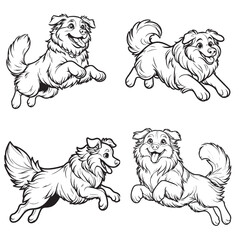 Naklejka premium High-Quality Cute Cartoonic Australian Shepherd Jumping Pose Vector Illustrations
