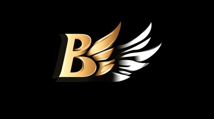 Obraz premium Golden Letter B Winged Logo Design