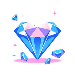 Pixel Art Diamond: Blue Gem Image isolated on transparent background