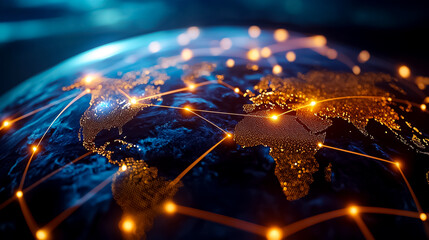 Global Network Connections Illuminated Earth Map