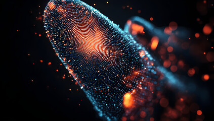 Futuristic Digital Fingerprint for Cyber Security with Glowing Lights