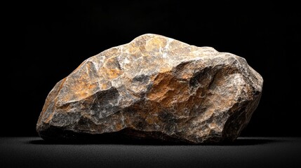 A textured stone displayed in a studio setting against a black background.