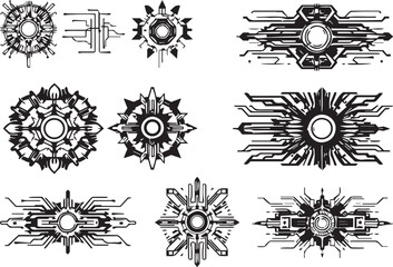Set of elements for flat design, patterns, ornaments, mandalas. Hand drawn vector illustration