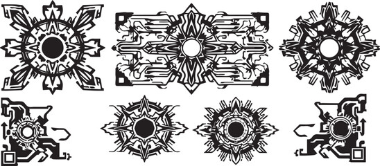 Set of elements for flat design, patterns, ornaments, mandalas. Hand drawn vector illustration