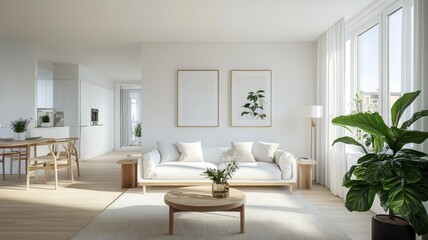 Bright White Scandinavian Living Room: Embracing Modern Minimalism with Clean Lines and Cozy Elegance