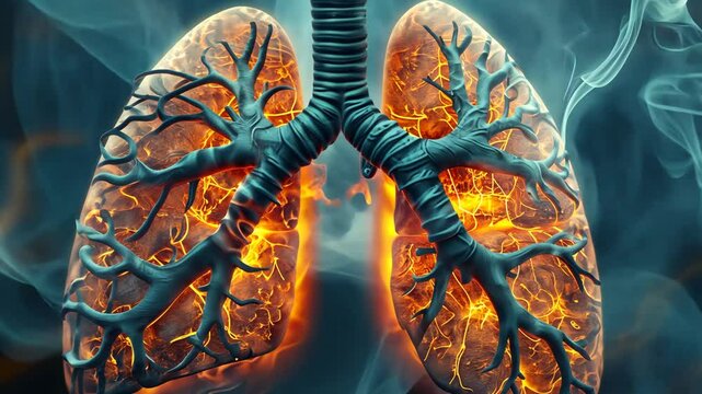 Symbolic representation of lungs surrounded by smoke showcases the impact of air quality and environmental pollution