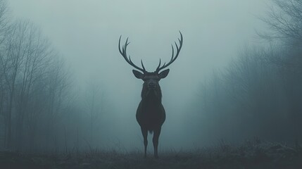 Obraz premium Powerful stag standing tall in an ethereal moonlit forest 