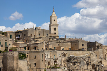 Panoramic view of historic city carved in rock Sassi of Matera, Italy, Matera