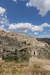 Panoramic view of historic city carved in rock Sassi of Matera, Matera, Italy