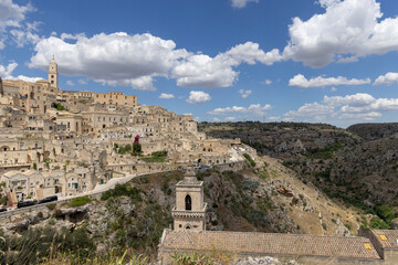 Panoramic view of historic city carved in rock Sassi of Matera, Matera, Italy