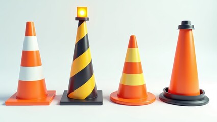 Collection of Traffic Cones Safety Construction and Roadwork Warning Signs