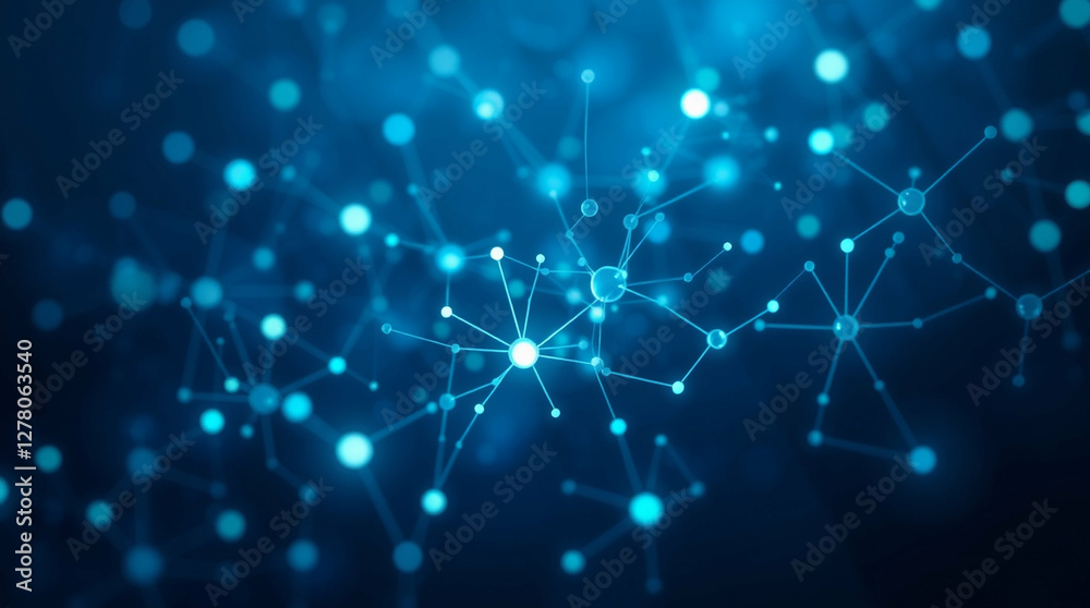Poster abstract neural network visualization with luminous nodes and connections
