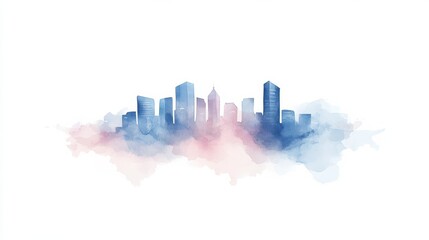 Fototapeta premium Watercolor Illustration of Floating City Skyline in Soft Colors