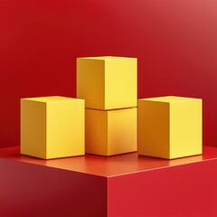 Obraz premium Three yellow boxes on a red background.