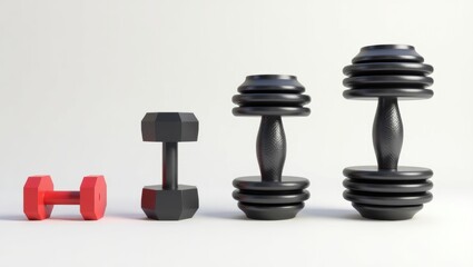 Fitness Equipment Set of Black and Red Dumbbells of Varying Weights for Workout