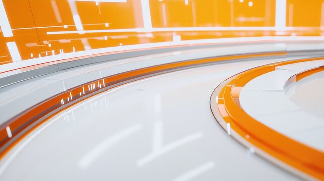 Techno-futuristic breaking news background with curved panels and glass structure