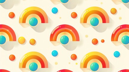 Colorful rainbow pattern with pastel spheres on a light background