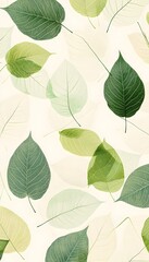 Fototapeta premium Green leaves of various shapes and colors are arranged randomly