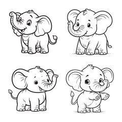 High-Quality Cute Cartoonic Elephant Standing Pose Vector Illustrations
