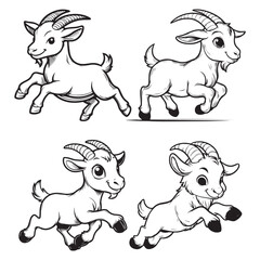 High-Quality Cute Cartoonic Goat Running Pose Vector Illustrations